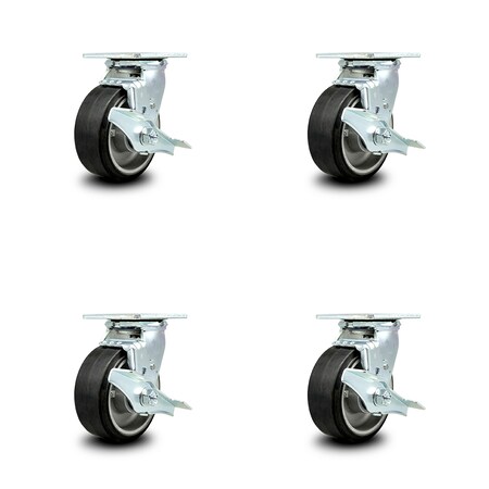 Service Caster 5 Inch Rubber on Aluminum Caster Set with Ball Bearings 4 Brake 2 Swivel Lock SCC-30CS520-RAB-TLB-BSL-2-TLB-2